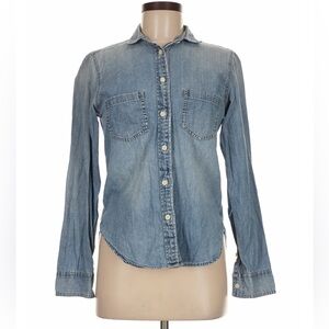 J. Crew 100% Cotton Light Wash Blue Denim Chambray Button-Down Shirt Sz. 12